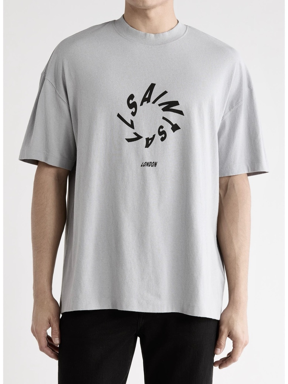All Saints Men's Crewneck Logo Tee Cool Grey